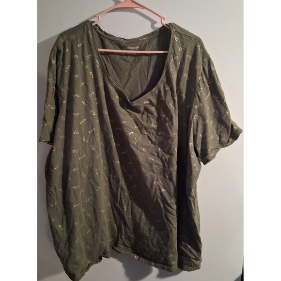 Catherine's Olive Geometric Short Sleeve Blouse Sz 4X - Picture 1 of 3